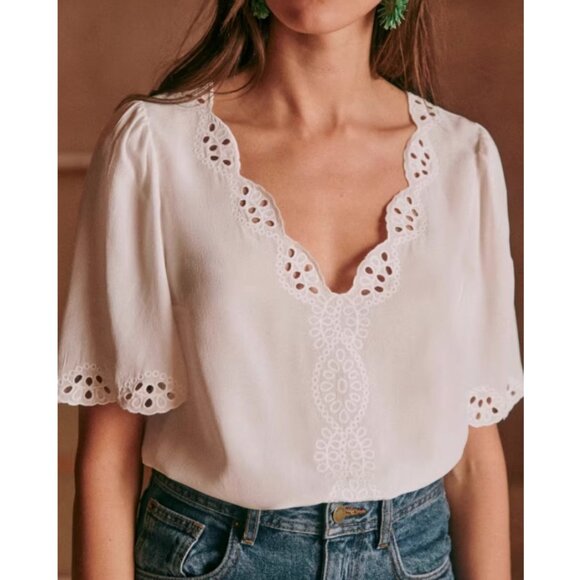 BEST Sezane Francia Silk Blouse Top Ecru Ivory Cream Lighr Beige French FR34/US2 - Picture 2 of 9